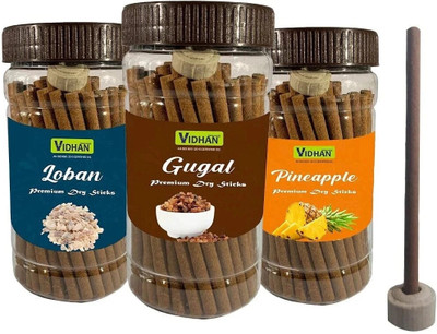 vidhan Dhoop Sticks Premium Jar 3x100Gm | No Bamboo| Dhoop Stick| LOBAN GUGAL PINEAPPLE Guggul, Fruit, Frankincense Dhoop(Pack of 3)