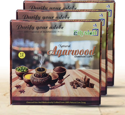 Edysian Combo Pack of Cow Dung Sambrani Dhoop Cups with Fragrance of (Agarwood) Woody Dhoop(Pack of 3)