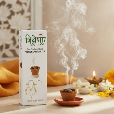 Triveni Gir Cow Dung Sambrani Dhoop Cups with Guggal & Loban for Pooja &Havan (192 cups) Guggul Dhoop(Pack of 16)