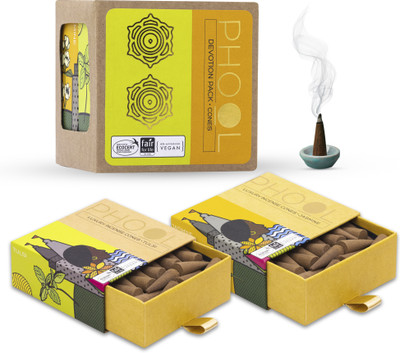 Phool Jasmine & Tulsi Dhoop Cones | Devotion Incense Cones Combo | Dhoop for Puja Jasmine Dhoop(Pack of 2)