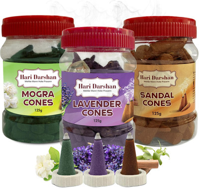 Hari Darshan Multi Fragrances Jar Cones Lavender, Jasmine, Sandal Dhoop(Pack of 3)