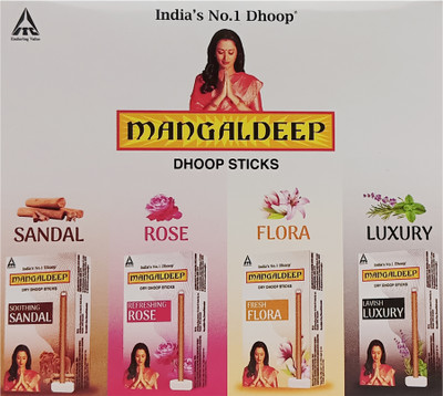MANGALDEEP Dry Dhoop Combo pack - Sandal, Rose, Luxury & Flora Dhoop Sticks Floral, Rose, Sandal Dhoop(Pack of 12)