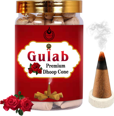 Aroblend Premium Gulab Dhoop Cones for Pooja, 100 Gram Incense Cone Jar with Stand Rose Dhoop(Pack of 100)
