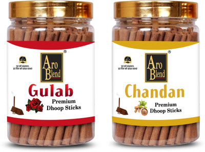 Aroblend Premium Chandan & Gulab Dry Dhoop Incense Stick (100gms×2=200 Gram) Jar | Rose, Sandal Dhoop(Pack of 2)