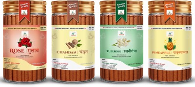 GODSUN Premium Rose, Chandan, Rajnigandha, Pineapple Dry Dhoop Sticks Jar (4×100)400gm. Dhoop(Pack of 4)