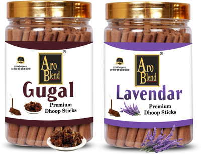 Aroblend Premium Gugal & Lavender Dry Dhoop Incense Stick (100gms×2=200 Gram) Jar Guggul, Lavender Dhoop(Pack of 2)