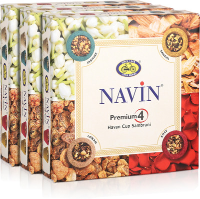 Cycle Pure Navin Premium 4-in-1 Havan Cup Sambrani, 12 Cups Jasmine, Sandal, Rose, Guggul Dhoop(Pack of 3)