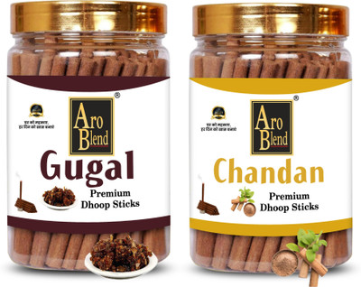 Aroblend Premium Guggal & Chandan Dry Dhoop Incense Stick (100gms×2=200 Gram) Jar | Guggul, Sandal Dhoop(Pack of 2)