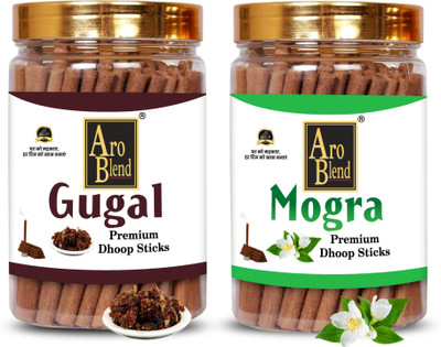 Aroblend Premium Gugal & Mogra Dry Dhoop Incense Stick (100gms×2=200 Gram) Jar | Guggul, Jasmine Dhoop(Pack of 2)