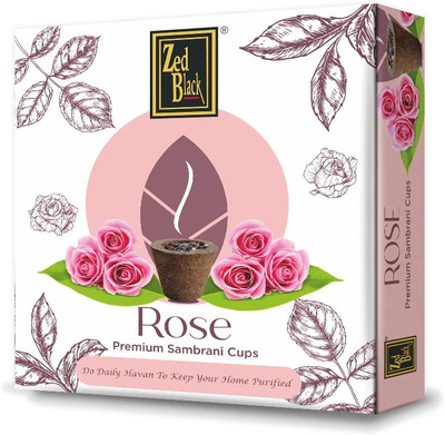 Zed Black Premium Rose Sambrani Dhoop Cups for Pooja for Everyday Use 12Cups in Pack Rose Dhoop