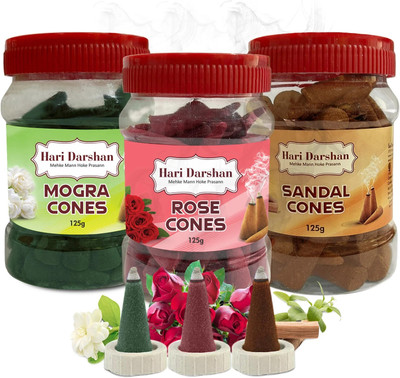 Hari Darshan Multi Fragrance Jar Cones Rose, Sandal, Jasmine Dhoop(Pack of 3)