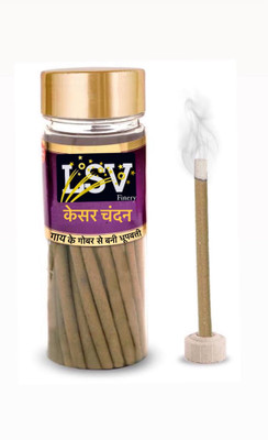 LSV Cow Dung Kesar Chandan Dhup Natural Incense 51 Sticks with Stand (Pack of 1) Sandal Dhoop