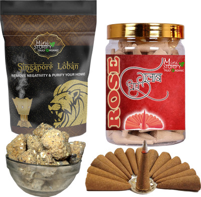 Mini Storify Truly Organic Singapuri loban250gm,Rose dhoop Cone 70pcs (Pack of 2) Dhoop(Pack of 2)