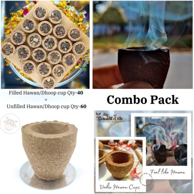 Gaukosh Combo Pack [Filled Dhoop Cup 40 + Empty Dhoop cup 60] Natural Cowdung Hawan Cups guggal loban(99, Set of 1)