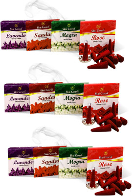 Adhvik Box Pack of 12 (12 Cones Each Box) Multi-Fragrance Incense Premium Dhoop Cone Lavender, Sandal, Jasmine, Rose Dhoop(Pack of 12)
