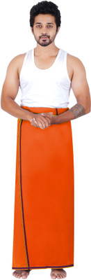 Prakasam Cotton Single(1.30x2.00mtrs-4 yard) Orange colour solid men's HB border dhoti Solid Men Dhoti
