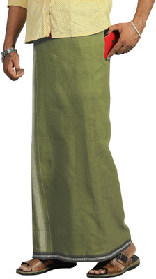 Prakasam Cotton Kerala Style Thalapathi Mint Green Flexi Size Welcro Readymade with pocket Solid Men Dhoti