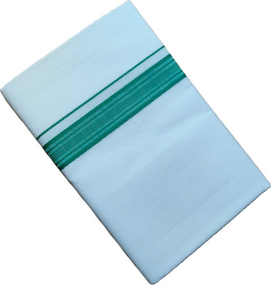 ManoCotton Men Fancy Light Green Border Regular Wear Dhoti/Vesti/Mundu With 1Inch Border Solid Men Dhoti