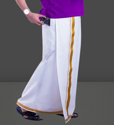 CHIKU CHERRY Jari Cotton White Solid Men Dhoti Solid Men Dhoti