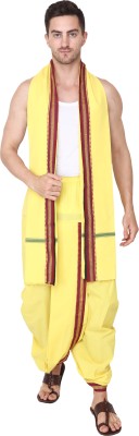 RAMESHWARAM FABRICS Men's Pure Cotton Readymade Dhoti with Angwastra Set - Pocket Dhoti Solid Men Dhoti