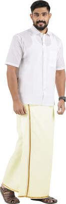 Venmai Jari Cotton White Solid Men Lungi Solid Men Dhoti