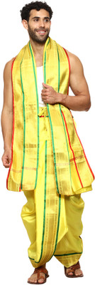 RAMESHWARAM FABRICS Readymade Dhoti for Men, Velcro Style Stitched Mens Silk Dhoti Pant Set Men Dhoti