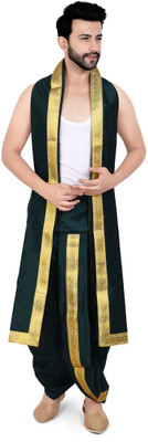 PRIYAKANT SAFAWALA GREEN DHOTI DUPATTA Solid Men Dhoti