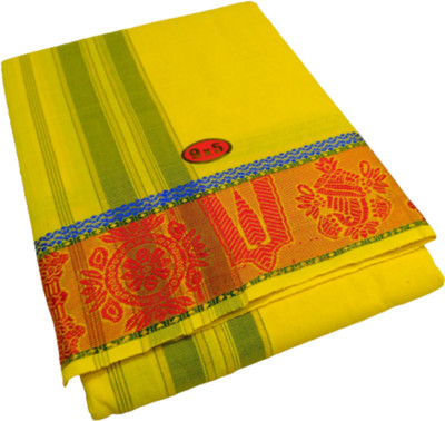TRUEVELLI Pure Cotton Dhoti With 3'Inch Jacquard Polyester Border Colour Dhoti Size:9x5 Self Design Men Dhoti