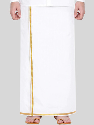Ramraj Cotton Single Layer White With 1/2 inch Gold Jari Border Solid Men Dhoti