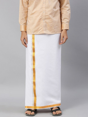 Ramraj Cotton Double layer White 1/2 Inch Gold Jari Border Solid Men Dhoti