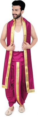 PRIYAKANT SAFAWALA MAGENTA DHOTI DUPATTA Solid Men Dhoti