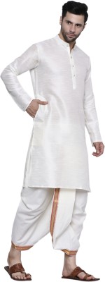 RAMESHWARAM FABRICS Readymade Dhoti for men with Silk Kurta Set, Suitable for Pooja, Festival Solid Men Dhoti