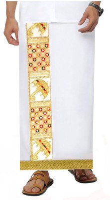 Balar Men's Silk Dhoti with Gold Zari Work and Umbrella Embroidery – 2.25m Length Embroidered Men Dhoti