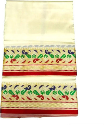 Ishrattextiles Traditional Men Peacock Silk Dhoti & Scarf 4.15+2.15 Mtr Woven Men Dhoti