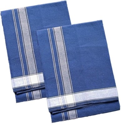 NANMAYA Pure Cotton Men's Single 1.28*2 Mtrs Blue Color Pack of 2 Solid Men Dhoti