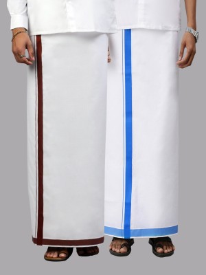 Ramraj Cotton Pack of 2 Cotton Blend White Fancy Border Solid Men Dhoti