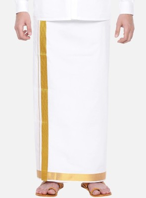 Ramraj Cotton White Gold-Coloured Pure Cotton Solid Men Dhoti