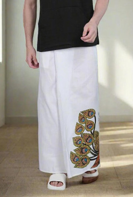 TRENDGROWW Peacock Feather Print Cotton Dhoti Printed Men Dhoti