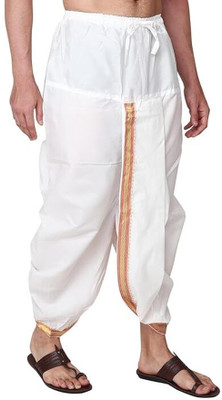 RAMESHWARAM FABRICS Elastic Waist - Ready to Wear - Cotton Silk Dhoti for Men Solid Men Dhoti