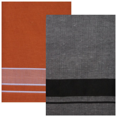Priyam Multicolor Lungis (Mundus) Dhotis for Men Ash Grey & Saffron (Free Size Veshti) Solid Men Dhoti