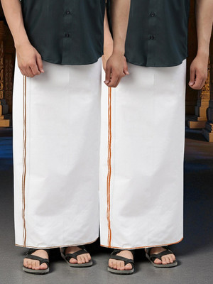 WHITE HEART Cotton small border single layer white Solid Men Dhoti