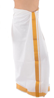 Gugaliya WHITE COLOR Premium quality Men's THICK 5 CMS Golden Jari cotton Solid Men Dhoti