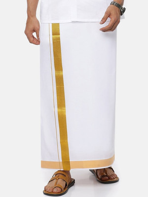 Ramraj Cotton Single layer White with 1 1/2 inch Gold Jari Border Solid Men Dhoti