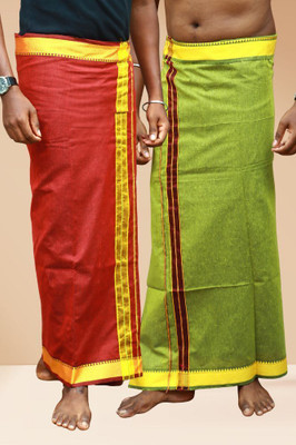 Chillx Men's Traditional Fancy Cotton Dhoti/Mundu/Vesti(Pack of 2) Solid Men Dhoti