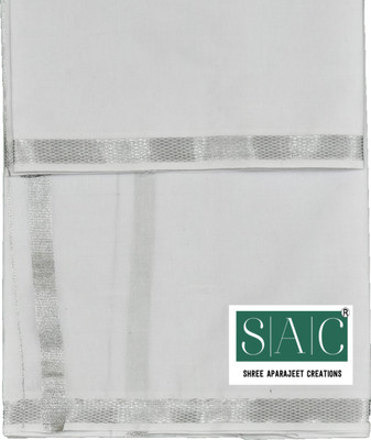 Sawariya handloom premium quality mens White Silver Jari cotton lungi (1.26 X 2.16 Mtrs) Striped, Solid Men Dhoti