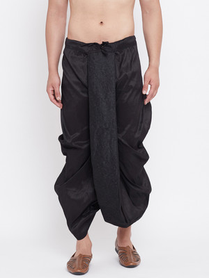 VM VM Men's Black Silk Blend Embroidered Dhoti Solid Men Dhoti