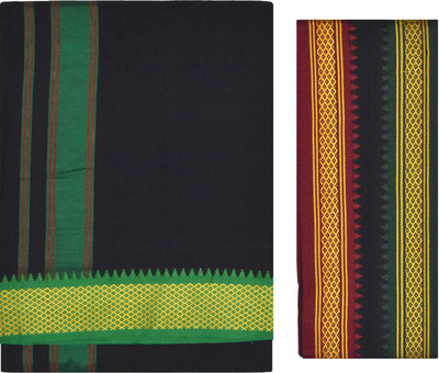 TUNI MANI Padayappa Border Cotton Temple Wear Vesti With Towel 2.0meter Men Dhoti