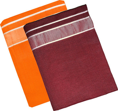 Prakasam Cotton Men's Kerala Style Premam Single (1.28X2.00 mtrs) Colour (pack Of 2) (Orange-Cherry) Solid Men Dhoti