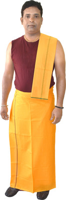 TUNI MANI Small Border Dhoti 2.0meter / Pooja wear Dhoti With Towel Solid Men Dhoti