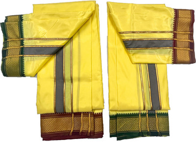 Prakasam Cotton Asha Pattu Colour 8x4 Pet Border(Dhoti&Towel Set) Solid Men Dhoti